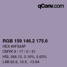 カラーコード: RGB 159 146.2 175.6 | qconv.com