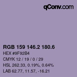 カラーコード: RGB 159 146.2 180.6 | qconv.com