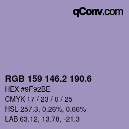 カラーコード: RGB 159 146.2 190.6 | qconv.com