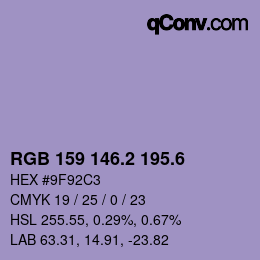 カラーコード: RGB 159 146.2 195.6 | qconv.com