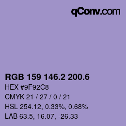 カラーコード: RGB 159 146.2 200.6 | qconv.com