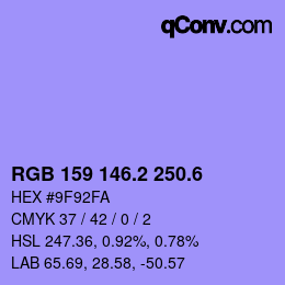 カラーコード: RGB 159 146.2 250.6 | qconv.com