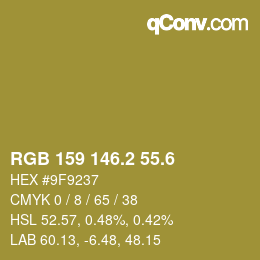カラーコード: RGB 159 146.2 55.6 | qconv.com