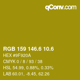 カラーコード: RGB 159 146.6 10.6 | qconv.com