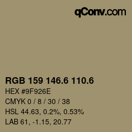カラーコード: RGB 159 146.6 110.6 | qconv.com