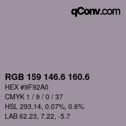 カラーコード: RGB 159 146.6 160.6 | qconv.com
