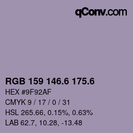 カラーコード: RGB 159 146.6 175.6 | qconv.com