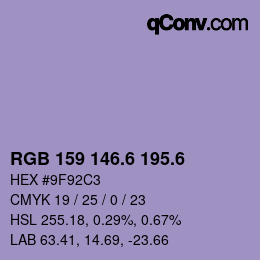 カラーコード: RGB 159 146.6 195.6 | qconv.com