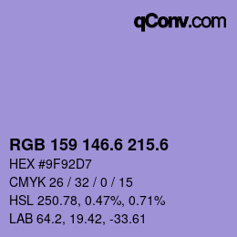 カラーコード: RGB 159 146.6 215.6 | qconv.com