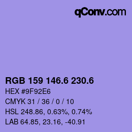 カラーコード: RGB 159 146.6 230.6 | qconv.com