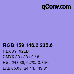 カラーコード: RGB 159 146.6 235.6 | qconv.com