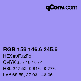 カラーコード: RGB 159 146.6 245.6 | qconv.com