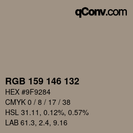 Color code: RGB 159 146 132 | qconv.com