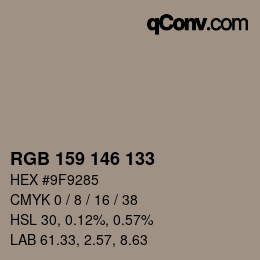 カラーコード: RGB 159 146 133 | qconv.com