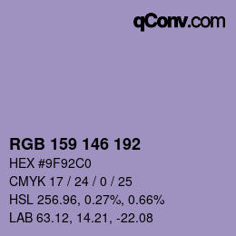 カラーコード: RGB 159 146 192 | qconv.com