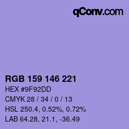 颜色代码: RGB 159 146 221 | qconv.com