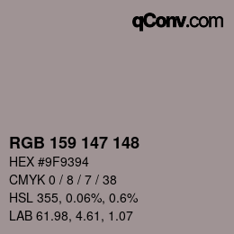 Color code: RGB 159 147 148 | qconv.com