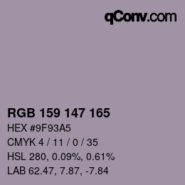 Código de color: RGB 159 147 165 | qconv.com