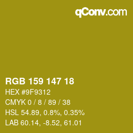 Code couleur: RGB 159 147 18 | qconv.com