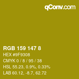 Color code: RGB 159 147 8 | qconv.com