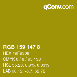 カラーコード: RGB 159 147 8 | qconv.com
