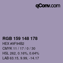 Código de color: RGB 159 148 178 | qconv.com