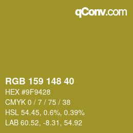 颜色代码: RGB 159 148 40 | qconv.com