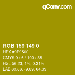 Color code: RGB 159 149 0 | qconv.com