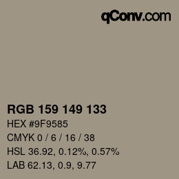 颜色代码: RGB 159 149 133 | qconv.com