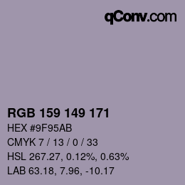 カラーコード: RGB 159 149 171 | qconv.com