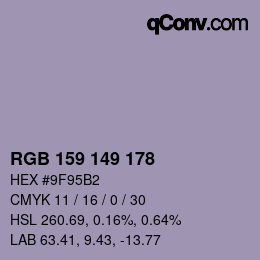 颜色代码: RGB 159 149 178 | qconv.com