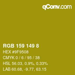 Color code: RGB 159 149 8 | qconv.com