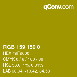 Color code: RGB 159 150 0 | qconv.com