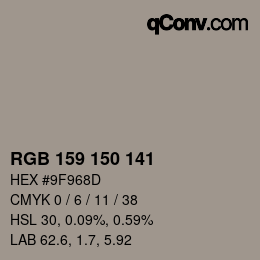 Color code: RGB 159 150 141 | qconv.com