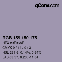 Código de color: RGB 159 150 175 | qconv.com