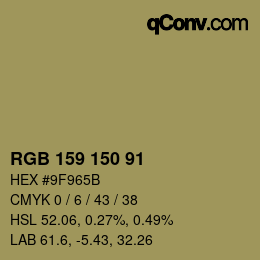 Color code: RGB 159 150 91 | qconv.com