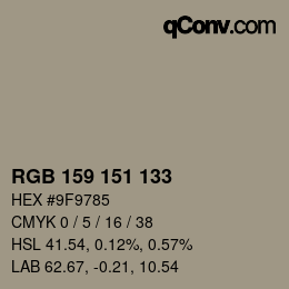 Color code: RGB 159 151 133 | qconv.com