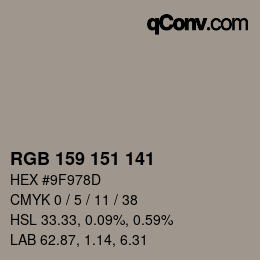 Color code: RGB 159 151 141 | qconv.com