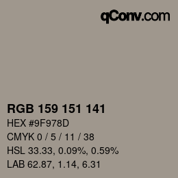 Color code: RGB 159 151 141 | qconv.com