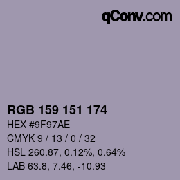 颜色代码: RGB 159 151 174 | qconv.com