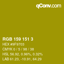 カラーコード: RGB 159 151 3 | qconv.com