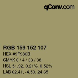 Color code: RGB 159 152 107 | qconv.com