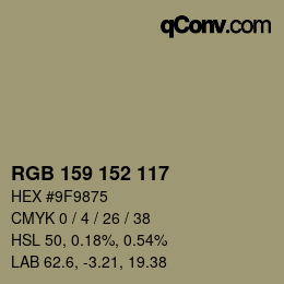 颜色代码: RGB 159 152 117 | qconv.com