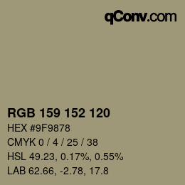 Color code: RGB 159 152 120 | qconv.com