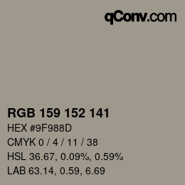 Color code: RGB 159 152 141 | qconv.com