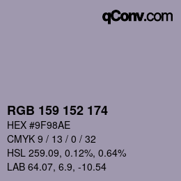カラーコード: RGB 159 152 174 | qconv.com