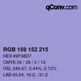 颜色代码: RGB 159 152 215 | qconv.com