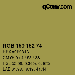 Color code: RGB 159 152 74 | qconv.com