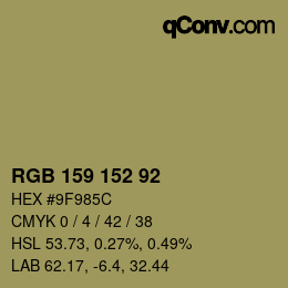 颜色代码: RGB 159 152 92 | qconv.com