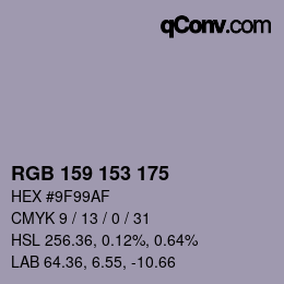 Código de color: RGB 159 153 175 | qconv.com